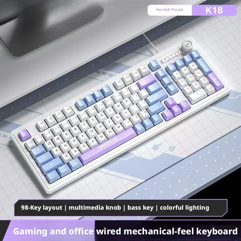 Gaming Keyboard No Noise - 98-Tasten Kabelgebundene Tastatur RGB-Beleuchtung Multimedia-Steuerknopf Geräuscharme