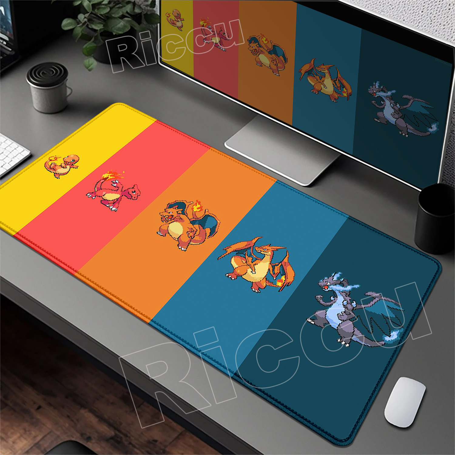 Gaming Keyboard Top - HD-Druck P-pokemon-C-Charizard Mousepad Mauspad Schreibtischunterlage mit