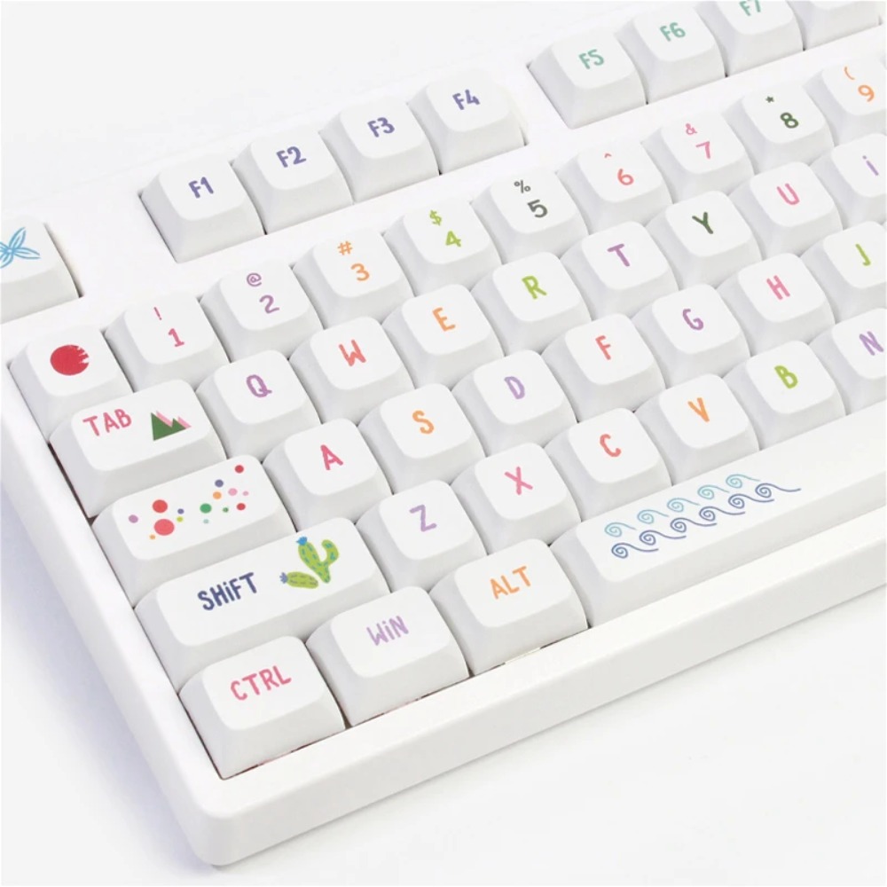 Gaming Keyboard Tkl - Lebendige Sommerkunst-Tastenkappen, 128 Tasten, XDA-Profil, PBT-Farbsublimation