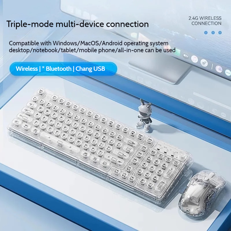 Keyboard Gaming Transparent - Leilin Z99 Ice Transparent Wireless Bluetooth