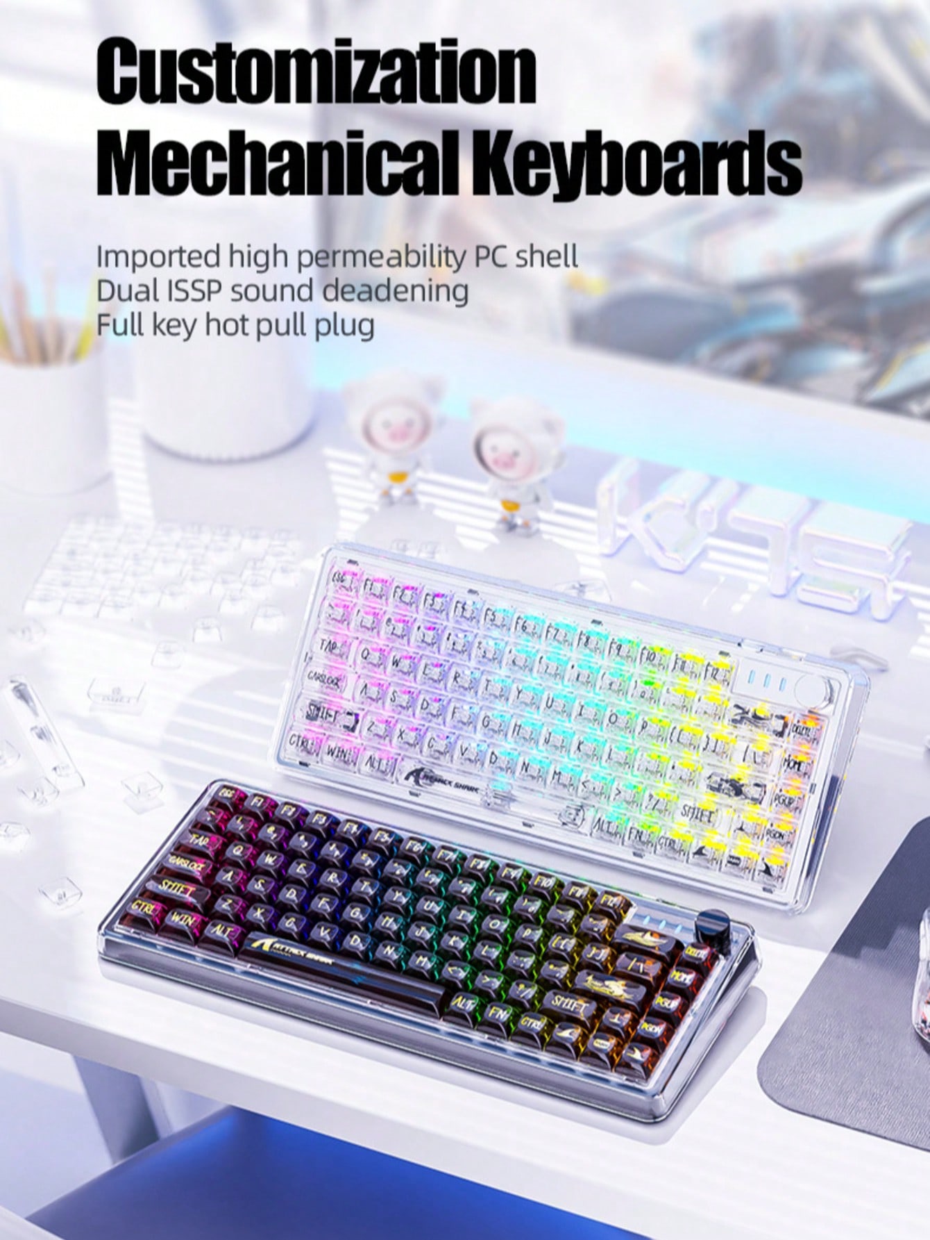Keyboard Gaming Transparent - K75 transparente mechanische Tastatur, kabelgebundene RGB-Gaming-Tastatur