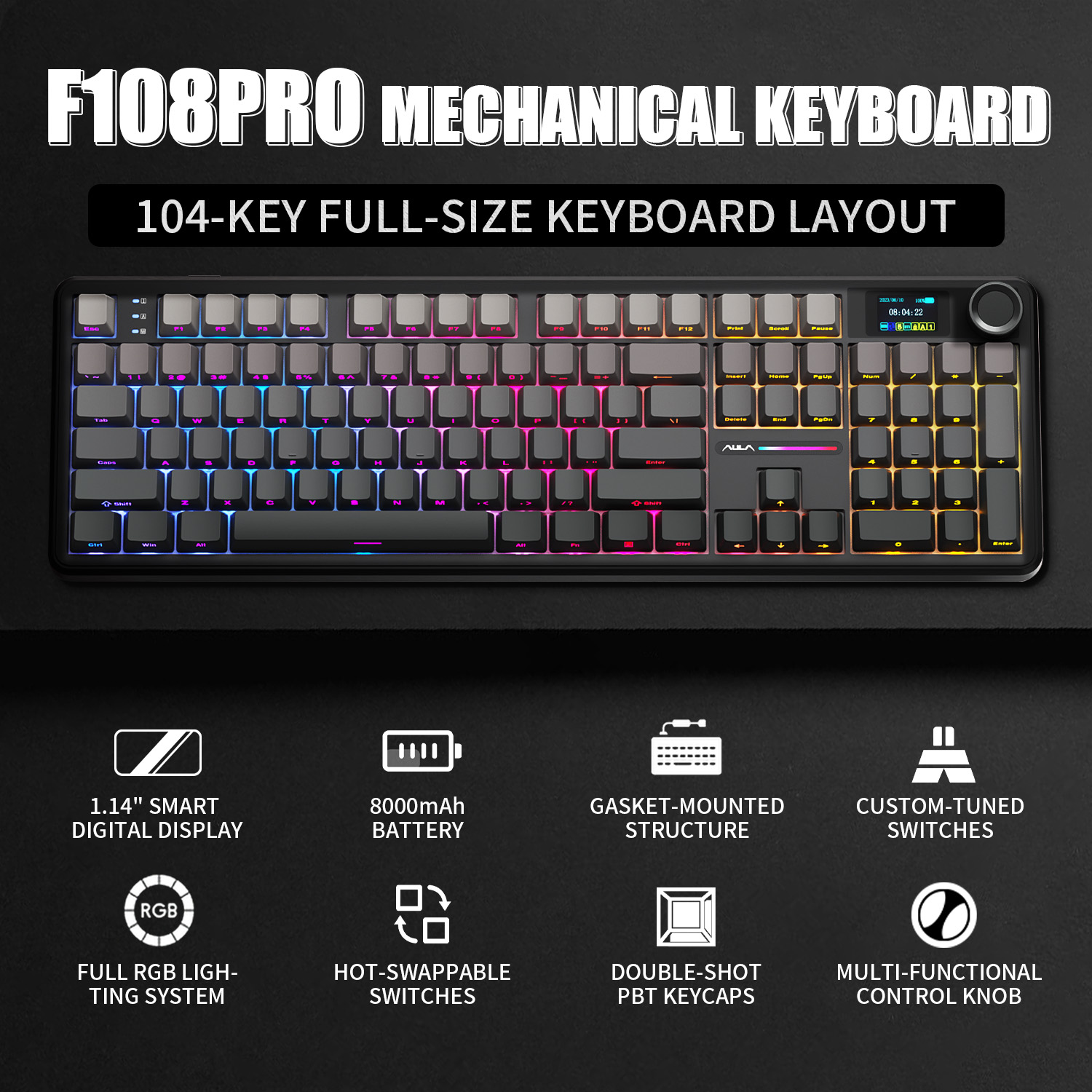 Keyboard Gaming Transparent - AULA F108 PRO Mechanische Tastatur Anpassbares